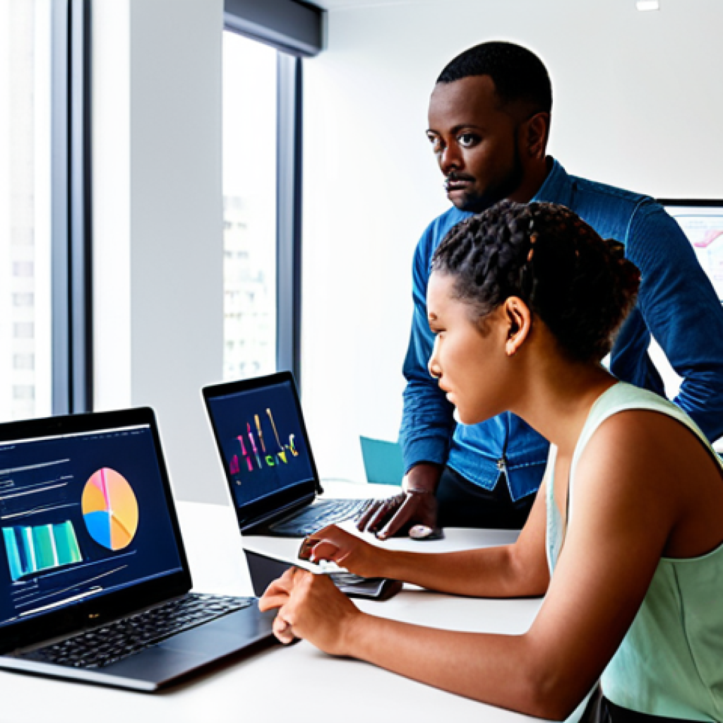 **

Diverse group of people (various ethnicities, ages, genders) collaboratively working on a data science project in a brightly lit, modern office. Laptops displaying data visualizations and code are visible. The scene emphasizes inclusivity and teamwork in AI development. Focus on the variety of individuals contributing to fairer AI.

**