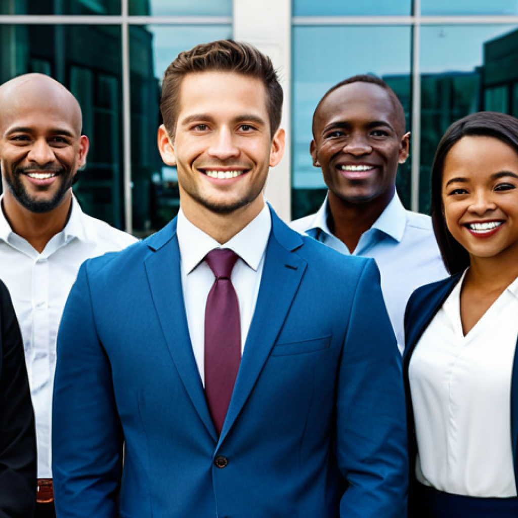 Fair Recruitment**

"A diverse group of professionals stands in front of a modern office building, smiling confidently. A subtle AI overlay suggests data analysis, but with an emphasis on balance and fairness. Fully clothed, professional attire, diverse ethnicities, safe for work, appropriate content, perfect anatomy, natural proportions, professional, modest."

**