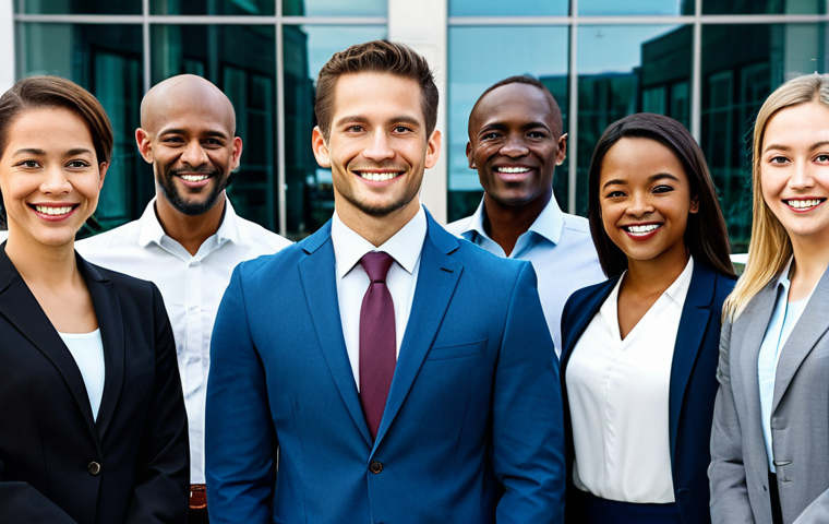 Fair Recruitment**

"A diverse group of professionals stands in front of a modern office building, smiling confidently. A subtle AI overlay suggests data analysis, but with an emphasis on balance and fairness. Fully clothed, professional attire, diverse ethnicities, safe for work, appropriate content, perfect anatomy, natural proportions, professional, modest."

**