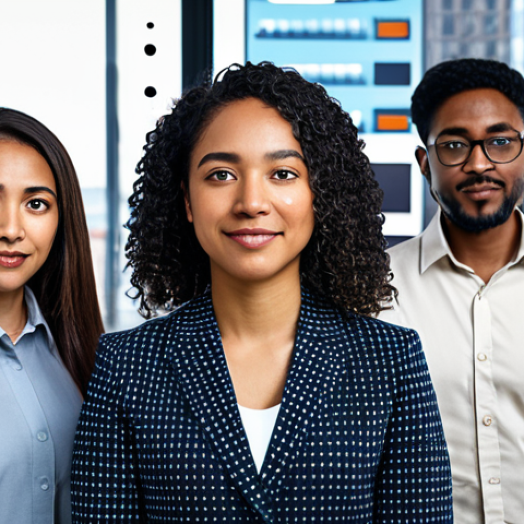 AI 바이어스 감지 및 완화의 비즈니스 가치 - **Diverse Data Team:** A collaborative data science team in a modern office setting, working on algo...