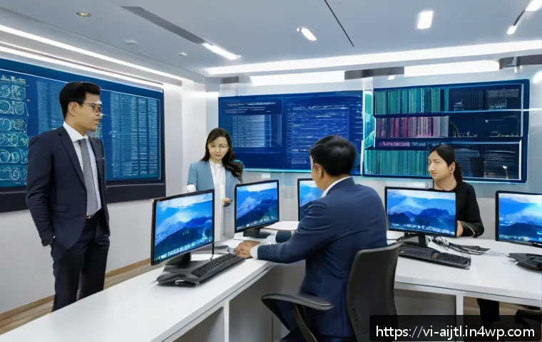 AI에서의 편향 문제 해결을 위한 법적 프레임워크 - A modern Vietnamese government office setting where diverse professionals are collaboratively review...